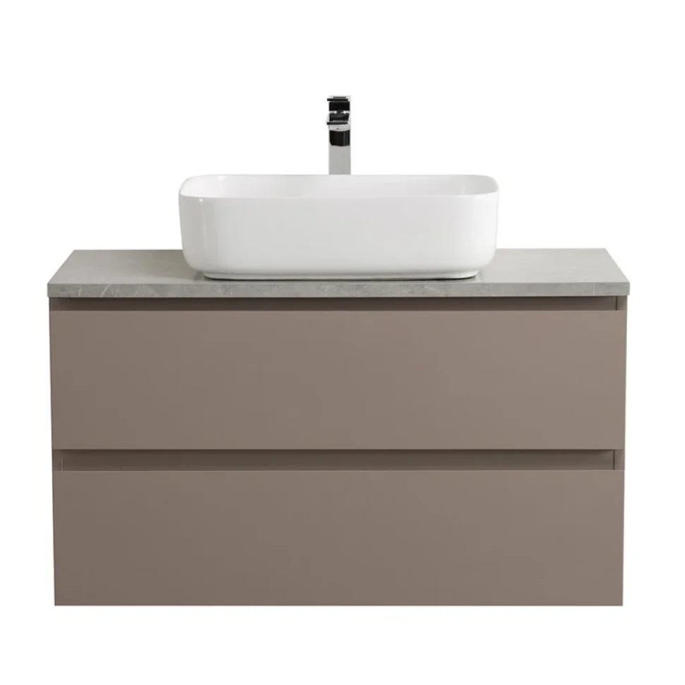 Тумба с раковиной BelBagno Kraft 100 подвесная, матовая бежевая, столешница kep-100-mgl, раковина BB1304