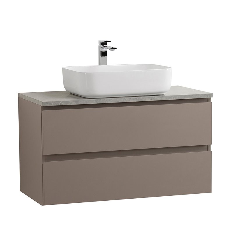 Тумба с раковиной BelBagno Kraft 100 подвесная, матовая бежевая, столешница kep-100-mgl, раковина BB1304