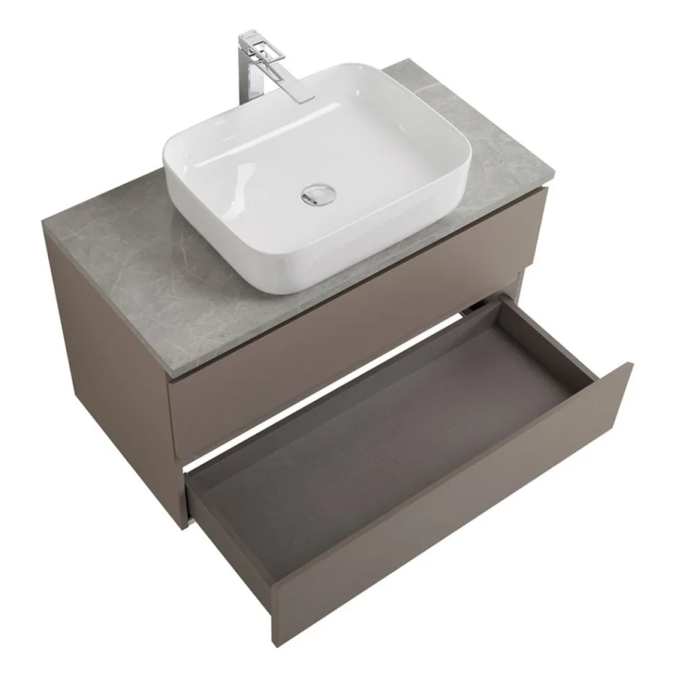 Тумба с раковиной BelBagno Kraft 100 подвесная, матовая бежевая, столешница kep-100-mgl, раковина BB1304