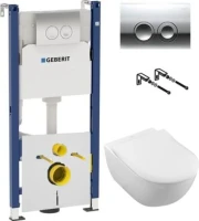 Комплект Унитаз подвесной Villeroy & Boch Subway 2.0 5614R201 alpin + Инсталляция Geberit Duofix Delta 458.124.21.1 3 в 1 с кнопкой смыва, хром + Звукоизоляция
