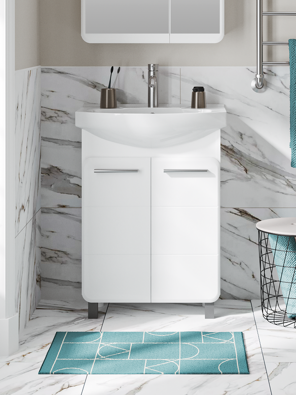 Тумба с раковиной Runo Эрика 50 напольная, глянцевая белая