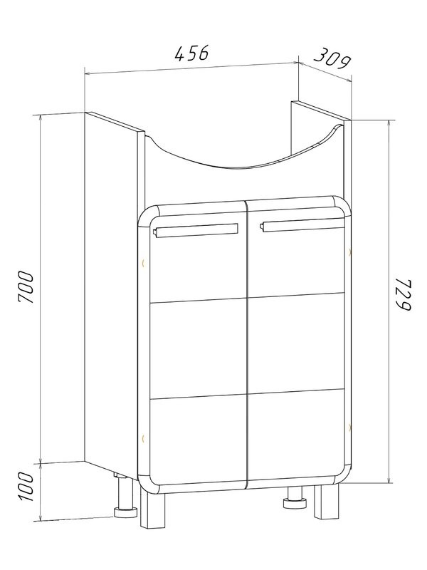 Тумба с раковиной Runo Эрика 50 напольная, глянцевая белая