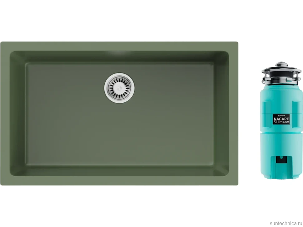 Комплект Мойка Omoikiri Okinoshima 76-U/I-OL olive + Измельчитель Nagare slim 1250-AZ azur blue