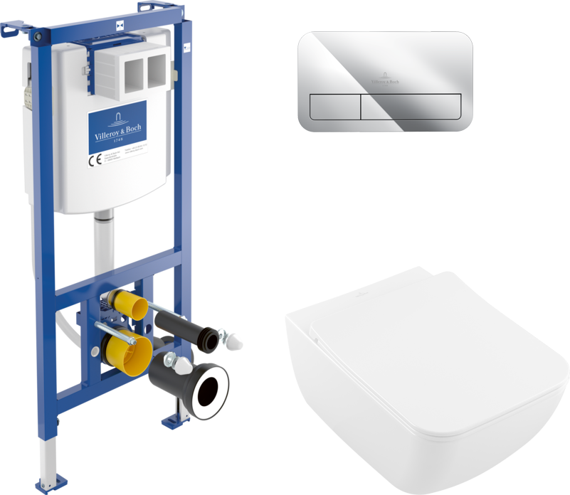 Комплект Унитаз подвесной Villeroy & Boch Venticello 4611RL01 безободковый, альпийский белый + Инсталляция + Кнопка Viconnect 9224 9061 хром