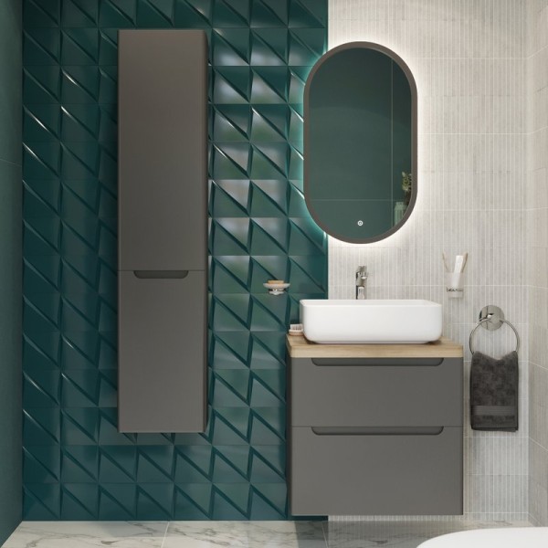 Мебель для ванной комнаты STWORKI Берген 60 серая со светлой столешницей, раковина Soul 1