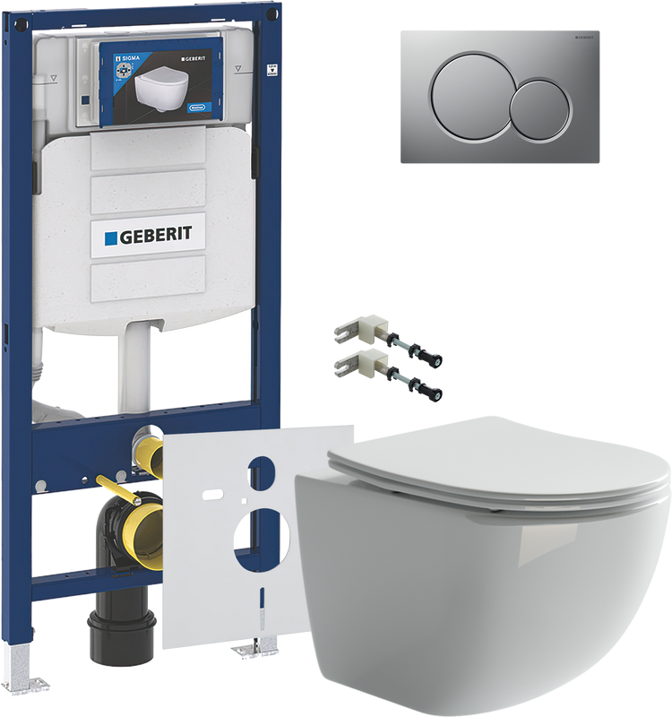 Комплект Унитаз подвесной Ceramicanova Forma CN3009 безободковый + Крепления Geberit Duofix 111.815.00.1 к стене + Инсталляция UP 320 111.300.00.5 + Кнопка Sigma 01 115.770.JQ.5 лакированная, матовый хром + Звукоизоляция