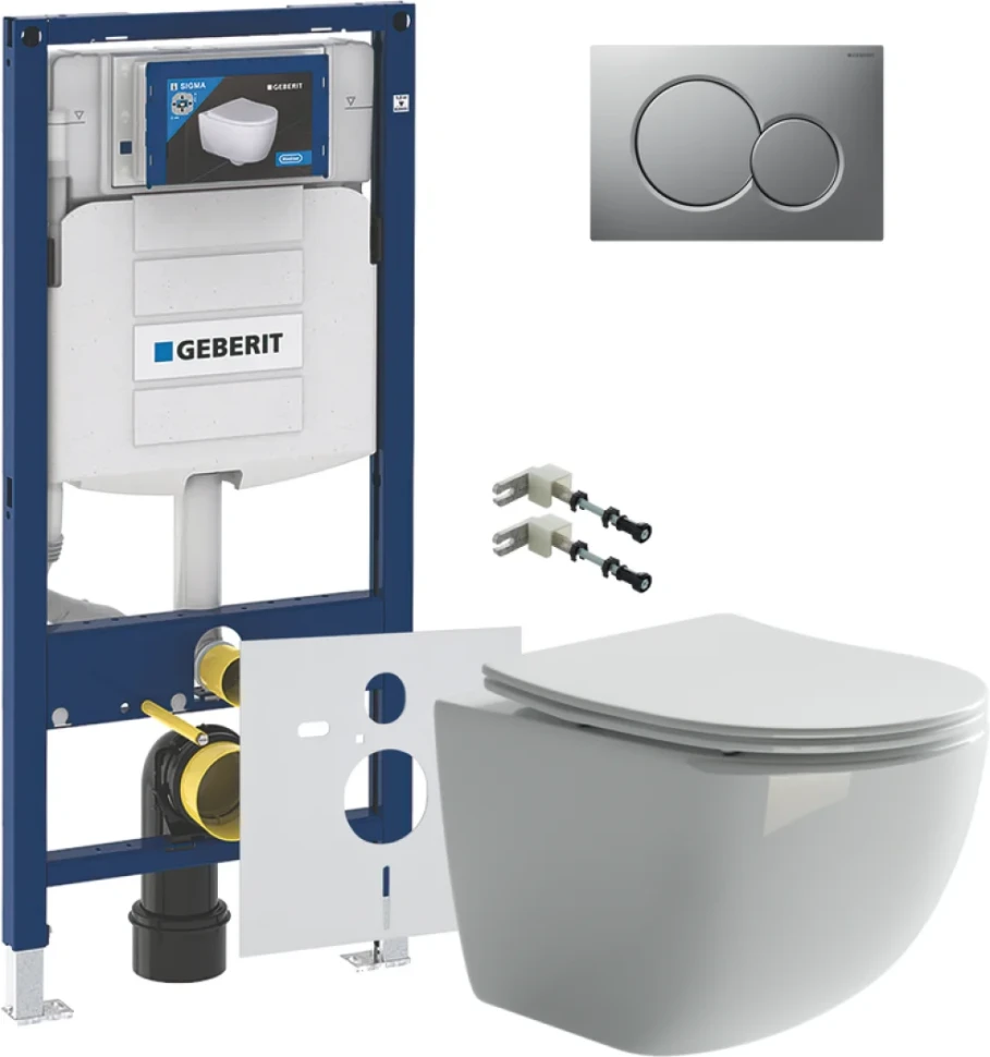 Комплект Унитаз подвесной Ceramicanova Forma CN3009 безободковый + Крепления Geberit Duofix 111.815.00.1 к стене + Инсталляция UP 320 111.300.00.5 + Кнопка Sigma 01 115.770.JQ.5 лакированная, матовый хром + Звукоизоляция