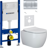 Комплект Унитаз подвесной Ceramicanova Play CN3001 с микролифтом, безободковый + Звукоизоляция Geberit + Инсталляция Duofix Delta 458.163.21.1 с кнопкой смыва, хром