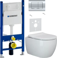 Комплект Унитаз подвесной Ceramicanova Play CN3001 с микролифтом, безободковый + Звукоизоляция Geberit + Инсталляция Duofix Delta 458.163.21.1 с кнопкой смыва, хром