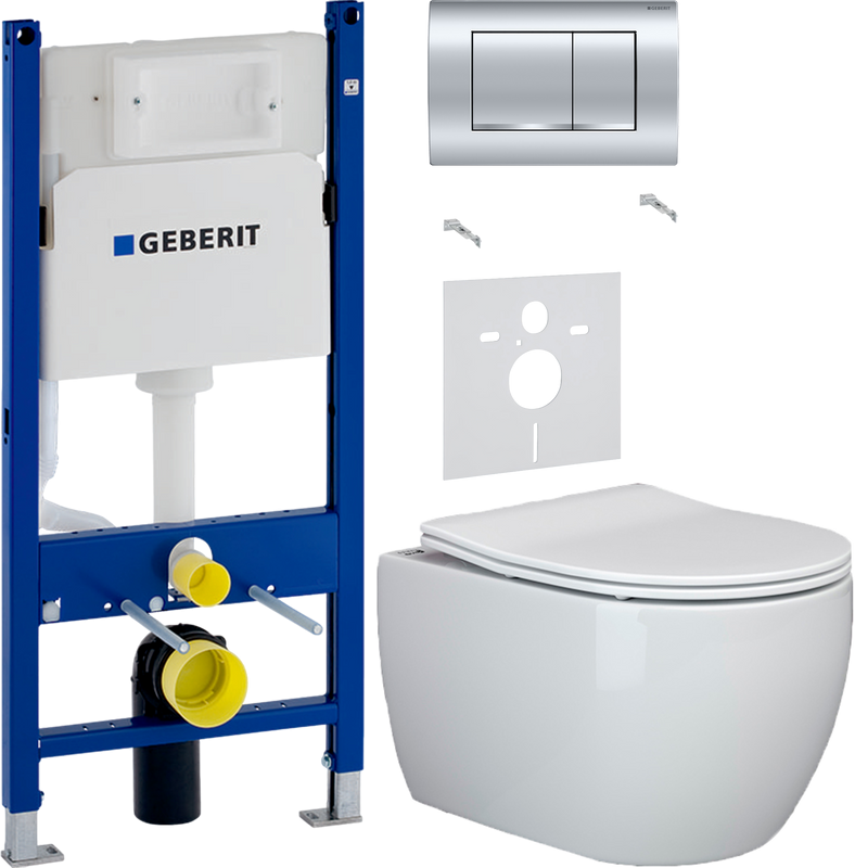 Комплект Унитаз подвесной Ceramicanova Play CN3001 с микролифтом, безободковый + Звукоизоляция Geberit + Инсталляция Duofix Delta 458.163.21.1 с кнопкой смыва, хром