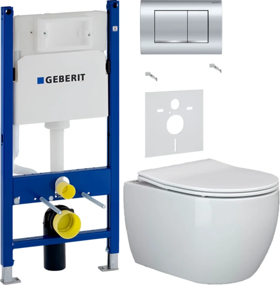 Комплект Унитаз подвесной Ceramicanova Play CN3001 с микролифтом, безободковый + Звукоизоляция Geberit + Инсталляция Duofix Delta 458.163.21.1 с кнопкой смыва, хром