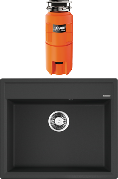 Комплект Мойка Omoikiri Daisen 60-BL черная + Измельчитель Nagare slim 500