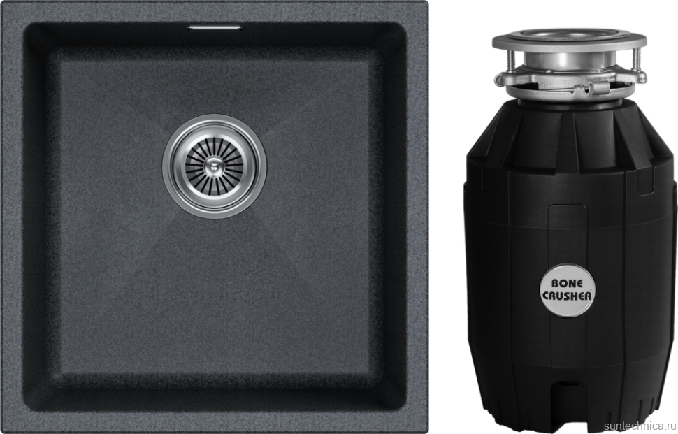Комплект Мойка Paulmark Lumi LU45-DG графит + Измельчитель Bone Crusher BC 810-AS