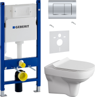 Комплект Унитаз подвесной Cersanit City Clean On DPL EO slim + Звукоизоляция Geberit + Инсталляция Duofix Delta 458.163.21.1 с кнопкой смыва, хром