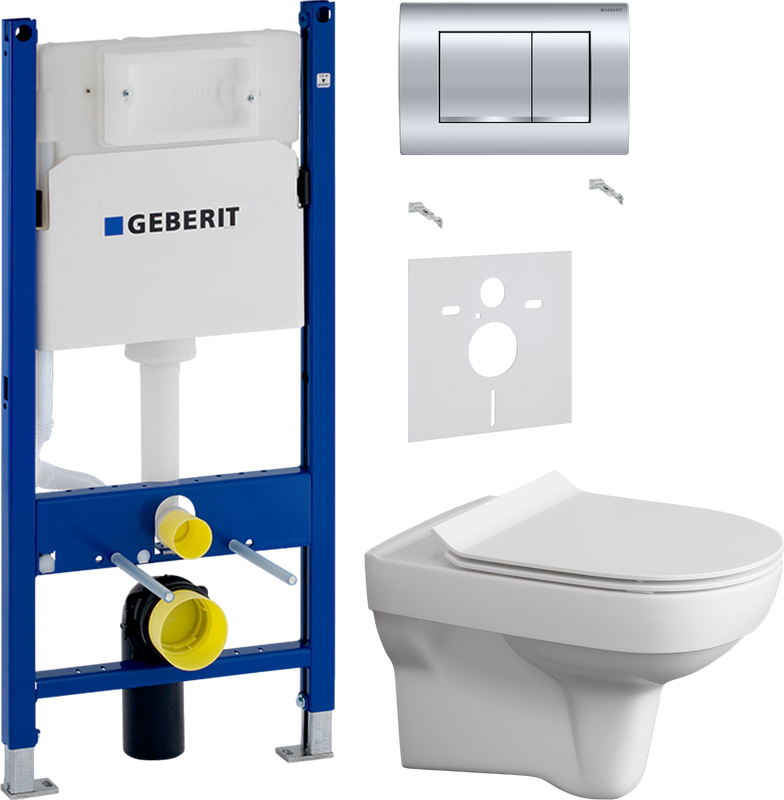 Комплект Унитаз подвесной Cersanit City Clean On DPL EO slim + Звукоизоляция Geberit + Инсталляция Duofix Delta 458.163.21.1 с кнопкой смыва, хром