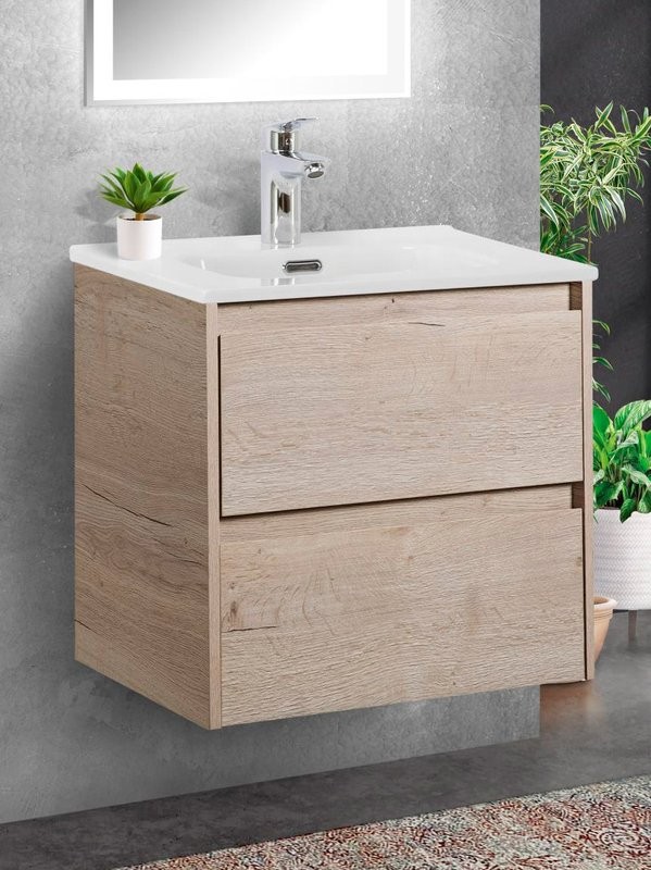 Тумба с раковиной BelBagno Kraft 50 подвесная, 2 ящика, rovere galifax bianco