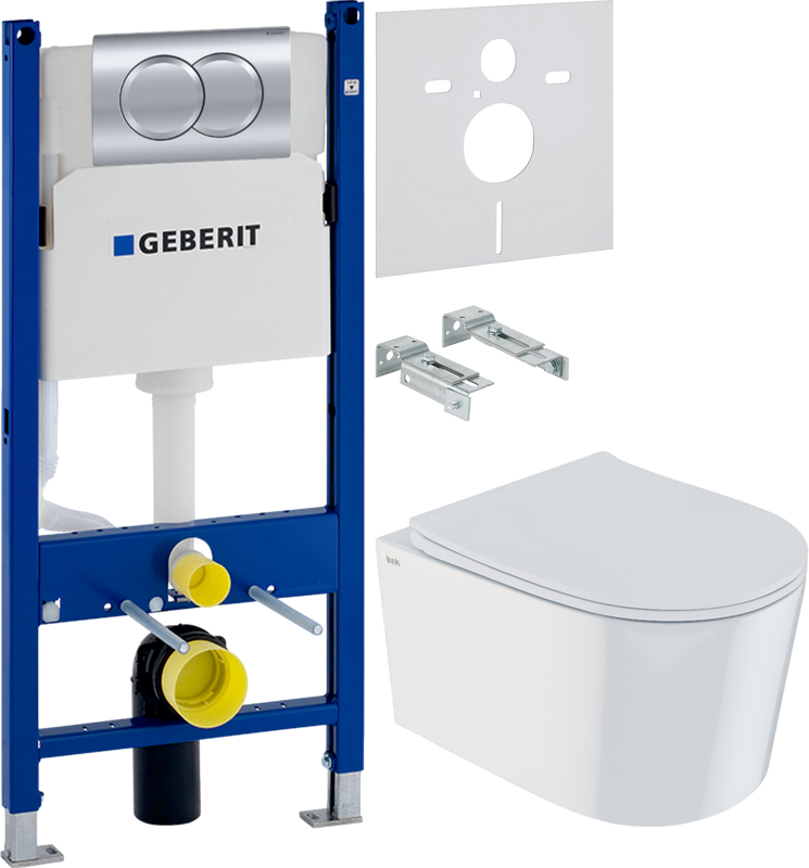Комплект Унитаз подвесной IDDIS Stone + Инсталляция Geberit Duofix Delta 458.149.21.1 с кнопкой смыва, хром + Звукоизоляция