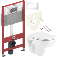 Комплект Унитаз подвесной Seramiksan Petite + Крышка AG50006 с микролифтом + Инсталляция TECE Base 9400413 4 в 1 с кнопкой смыва