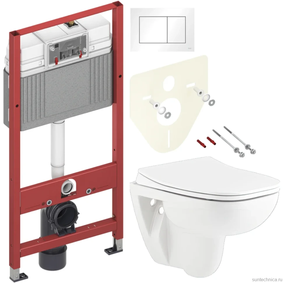 Комплект Унитаз подвесной Seramiksan Petite + Крышка AG50006 с микролифтом + Инсталляция TECE Base 9400413 4 в 1 с кнопкой смыва