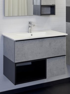Тумба с раковиной Comforty Франкфурт 75 подвесная, светлый бетон, с раковиной Comforty 75E