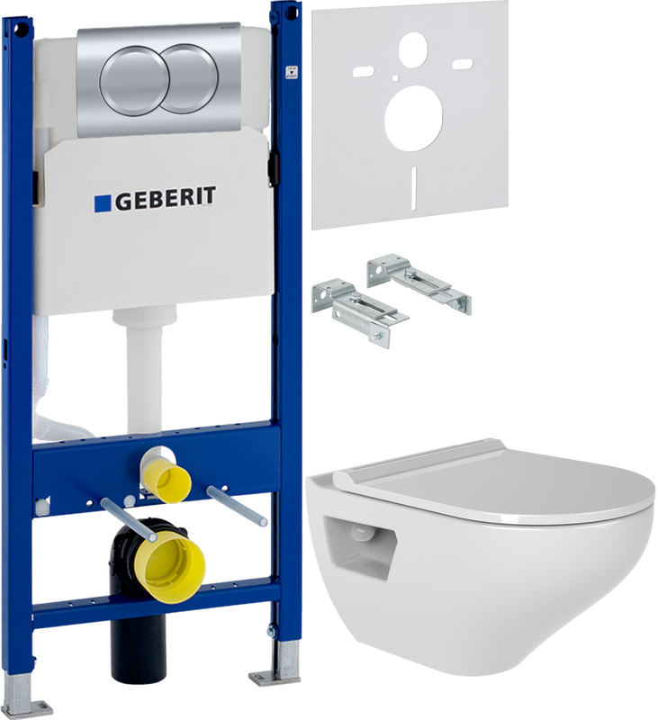 Комплект Унитаз подвесной Bien Ion безободковый, с биде + Инсталляция Geberit Duofix Delta 458.149.21.1 с кнопкой смыва, хром + Звукоизоляция