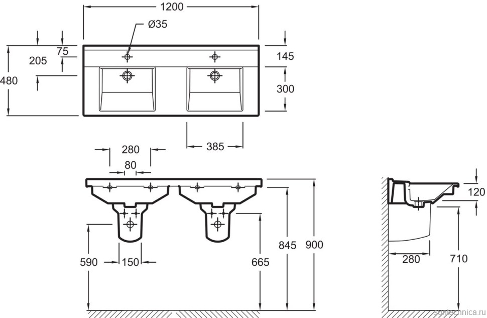 Мебельная раковина Jacob Delafon Struktura EXF112 120 см, двойная