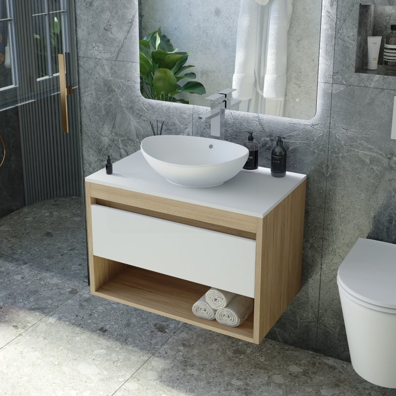 Тумба с раковиной Teymi Ritta 65 дуб эврика, матовая белая, раковина Lori 60