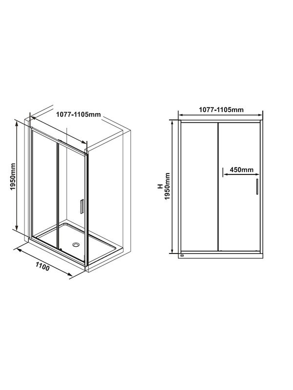 Душевая дверь в нишу Ravak Blix Slim BLSDP2-110 профиль блестящий, стекло прозрачное