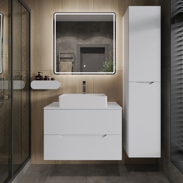 Мебель для ванной комнаты Orange Line 80 подвесная, 2 ящика, матовая белая с раковиной B04-500W