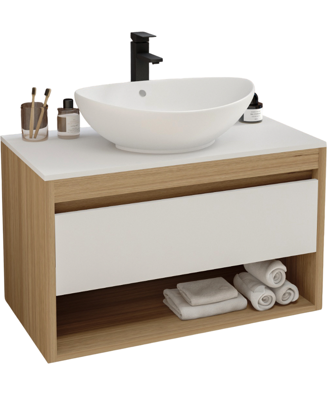 Тумба с раковиной Teymi Ritta 85 дуб эврика, матовая белая, раковина Lori 60
