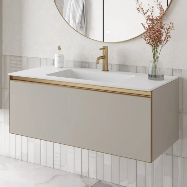 Тумба под раковину без столешницы Armadi Art Quatro 1 100 cashmere, профиль matt gold
