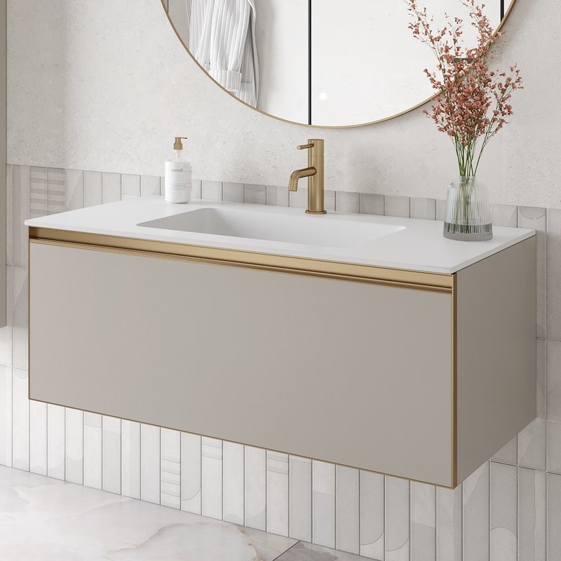 Тумба под раковину без столешницы Armadi Art Quatro 1 100 cashmere, профиль matt gold