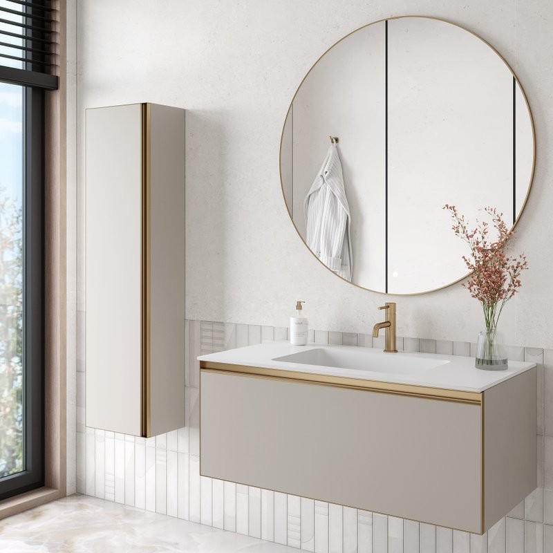 Тумба под раковину без столешницы Armadi Art Quatro 1 100 cashmere, профиль matt gold