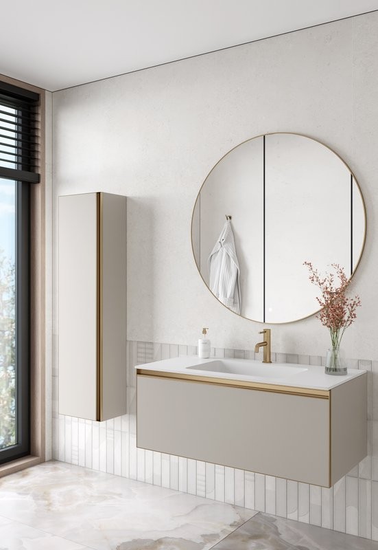 Тумба под раковину без столешницы Armadi Art Quatro 1 100 cashmere, профиль matt gold