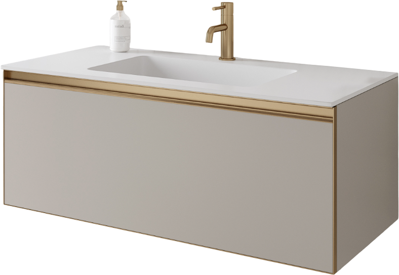 Тумба под раковину без столешницы Armadi Art Quatro 1 100 cashmere, профиль matt gold