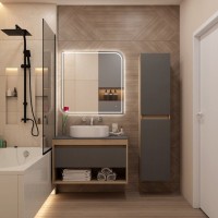 Тумба подвесная Teymi Ritta 85, ящик с доводчиком, цвет дуб эврика/графит матовый T60532