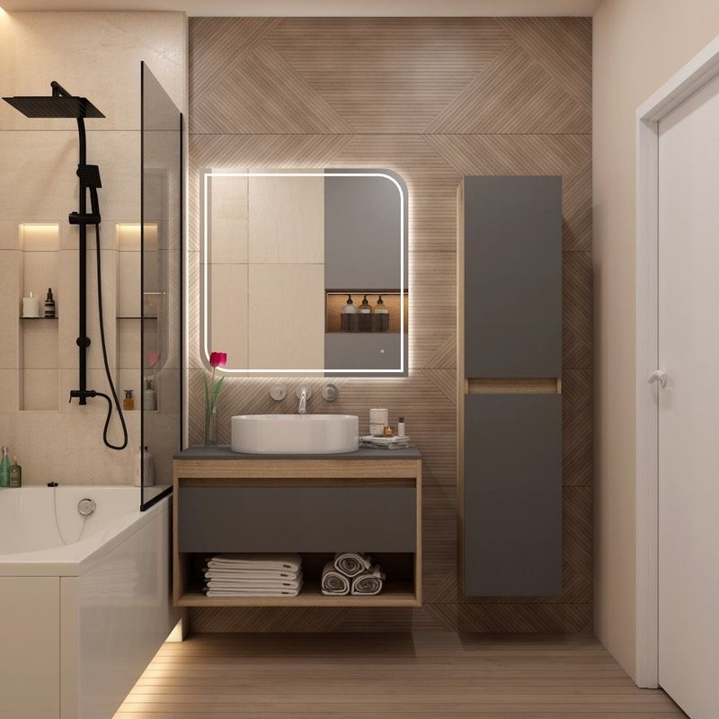 Тумба подвесная Teymi Ritta 85, ящик с доводчиком, цвет дуб эврика/графит матовый T60532