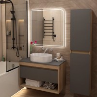 Тумба подвесная Teymi Ritta 85, ящик с доводчиком, цвет дуб эврика/графит матовый T60532