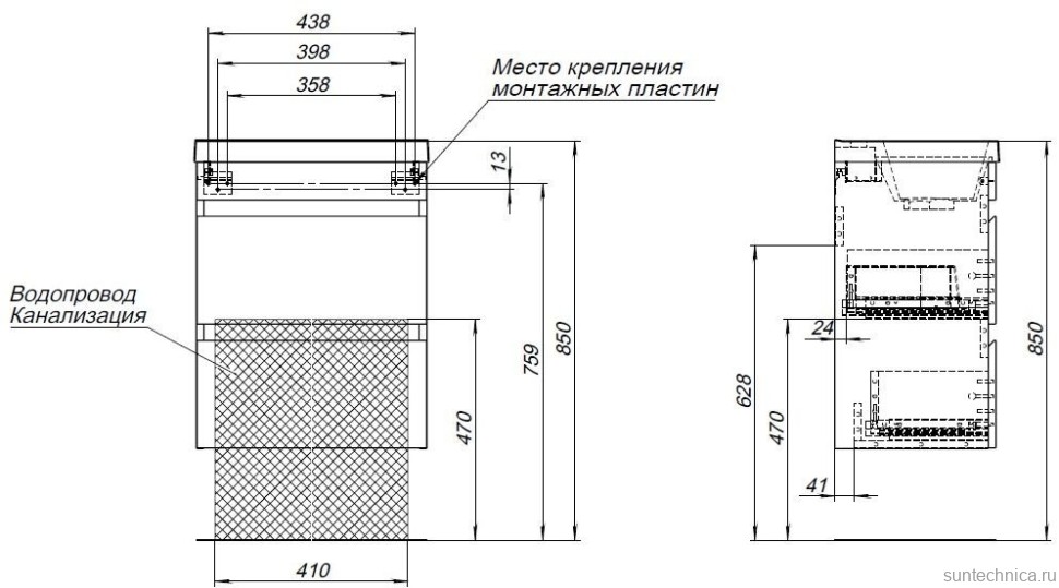 Тумба под раковину без столешницы Aquanet Нота new 50 подвесная, белая глянцевая
