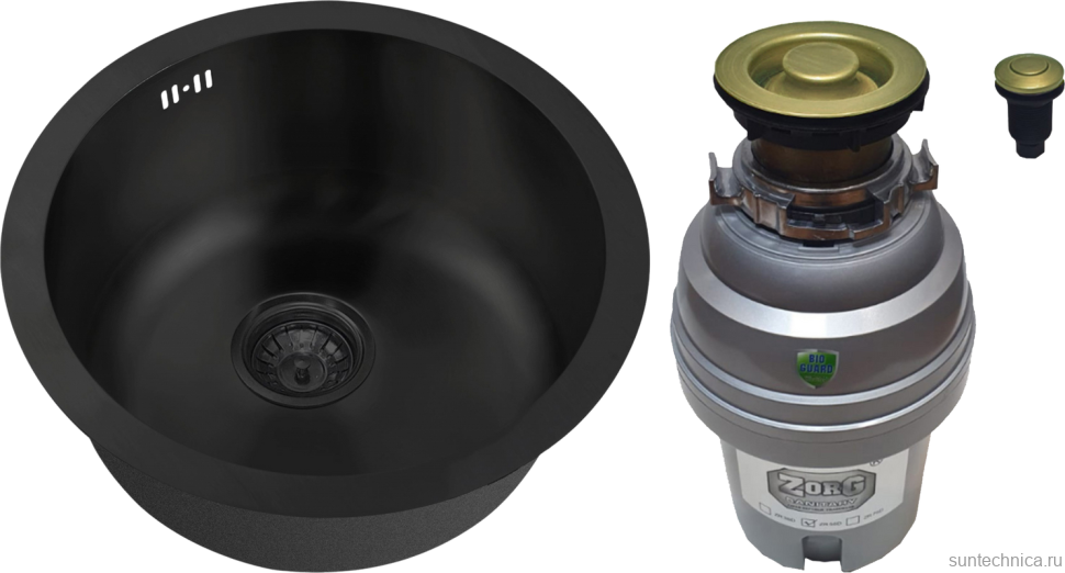 Комплект Мойка Zorg PVD Grafit SZR-500 графит + Измельчитель ZR-75 D BRONZE