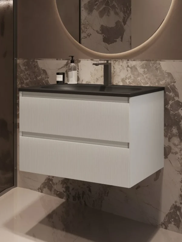 Тумба с раковиной Vincea Welle 80 m.white soft-touch, раковина VCB-4H800A антрацит