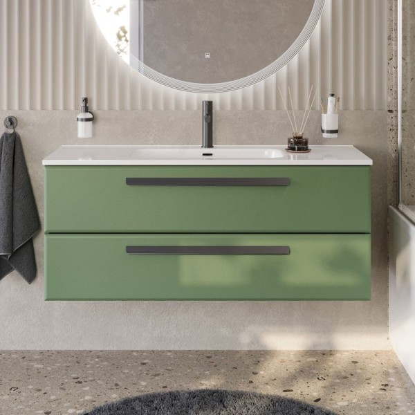 Тумба с раковиной Cezares Eco Cer-N 120 фисташковый софт, раковина Duet 120, ручки матовые черные