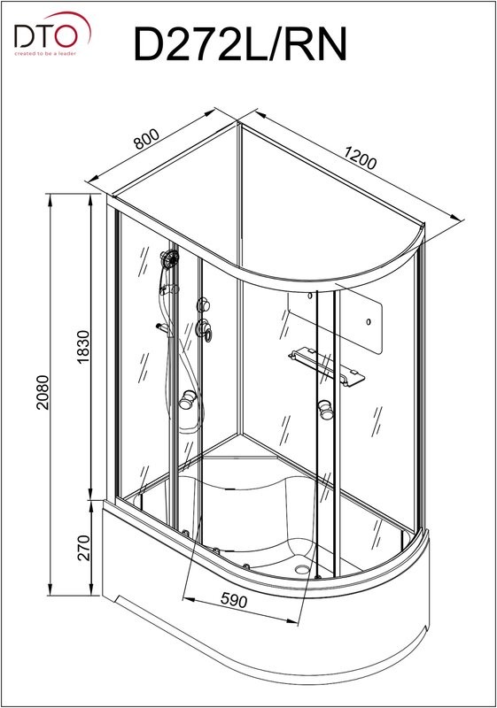 Душевая кабина DTO D D272L профиль хром, стекло матовое