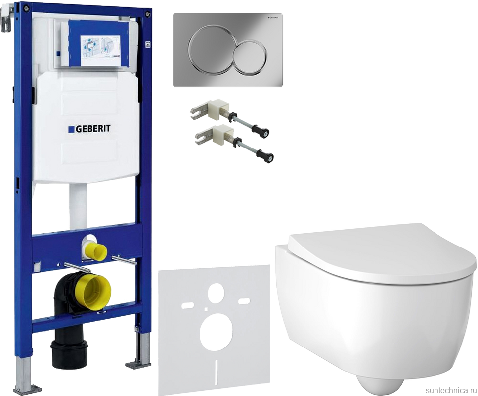 Комплект Унитаз подвесной Geberit iCon 500.784.01.1 с сиденьем и быстросъемной крышкой с микролифтом + Крепления Duofix 111.815.00.1 к стене + Звукоизоляция + Инсталляция UP 320 111.300.00.5 + Кнопка Sigma 01 115.770.21.5 хром