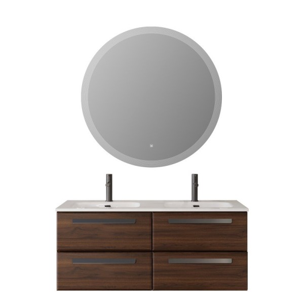 Мебель для ванной комнаты Cezares Eco Cer-N 120 4 ящика, орех шоколад софт, раковина Eco 120, двойная, ручки матовые черные