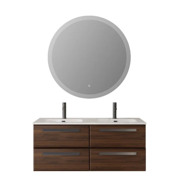 Мебель для ванной комнаты Cezares Eco Cer-N 120 4 ящика, орех шоколад софт, раковина Eco 120, двойная, ручки матовые черные