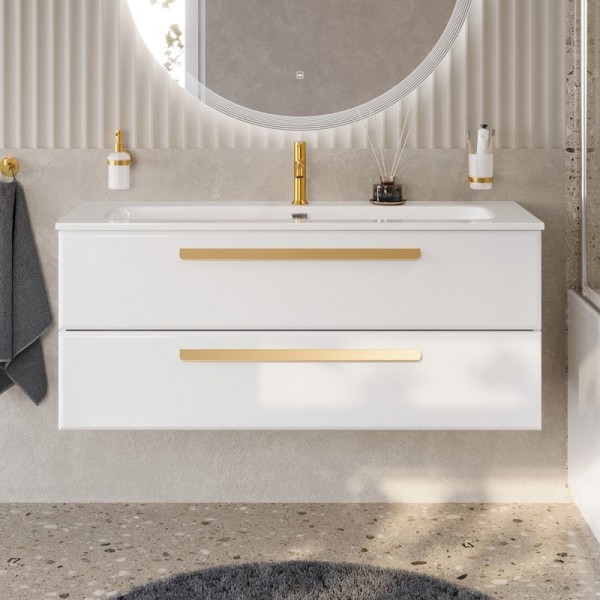 Тумба под раковину без столешницы Cezares Eco Cer-N 120 bianco opaco, ручки сатиновое золото