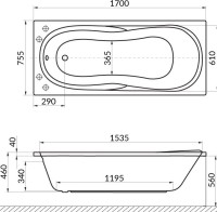 Акриловая ванна Excellent Sekwana 170x75 см, встраиваемая, белая, с каркасом
