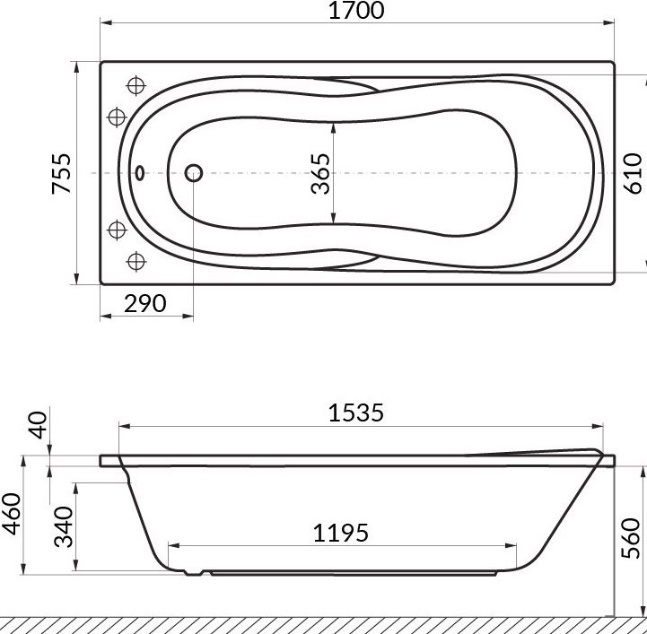 Акриловая ванна Excellent Sekwana 170x75 см, встраиваемая, белая, с каркасом