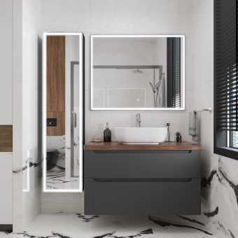 Мебель для ванной STWORKI Берген 100 серая с темной столешницей, раковина Moduo 50 Square